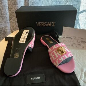 Versace Pink and White Medusa Sandals